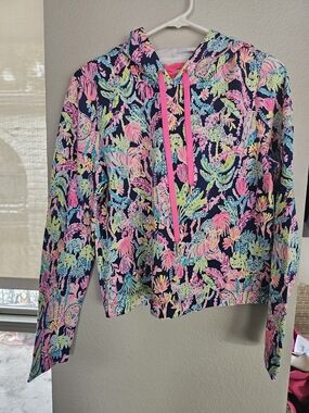 LILLY PULITZER  CROP Neon Floral Hooded Pullover